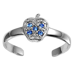 Sterling Silver Elegant Apple with Blue Sapphire CZ Toe RingAnd Face Height 7 MM