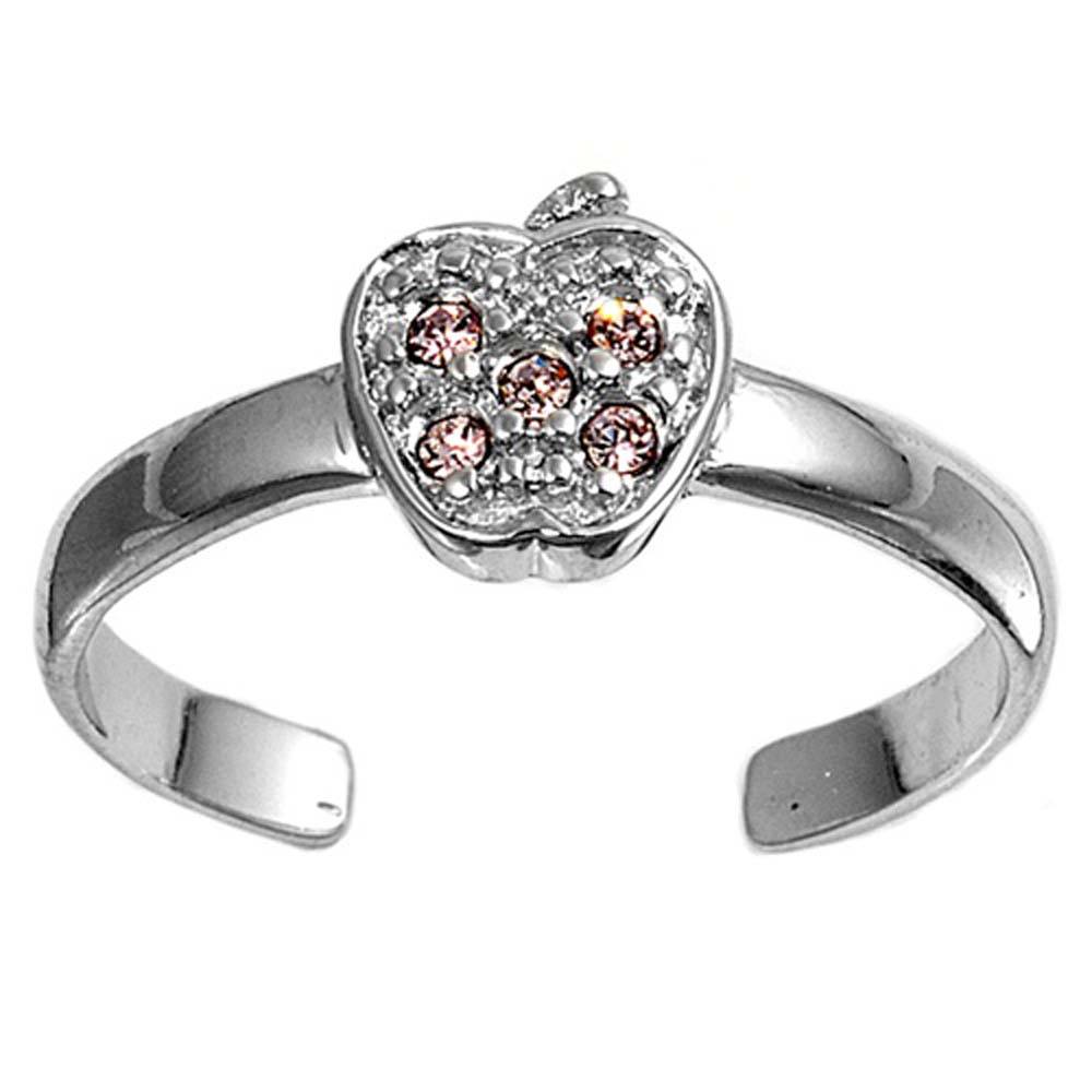 Sterling Silver Elegant Apple with Pink Sapphire CZ Toe RingAnd Face Height 7 MM