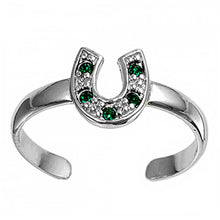 Load image into Gallery viewer, Sterling Silver Classy Horse Shoe with Emerald Simulated Diamonds Toe RingAnd Face Height 7 MM