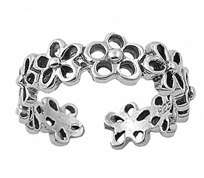 Sterling Silver Fancy Cut Out Plumeria Flower Toe RingAnd Band Width 5 MM