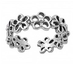 Sterling Silver Fancy Cut Out Plumeria Flower Toe RingAnd Band Width 5 MM