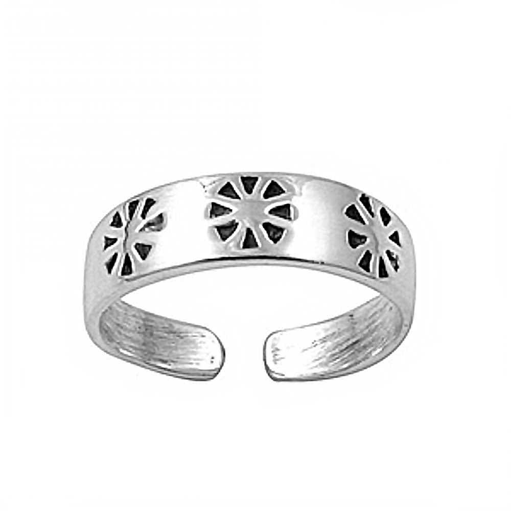 Sterling Silver Fancy Cut Out Flower Toe RingAnd Face Height 5 MM