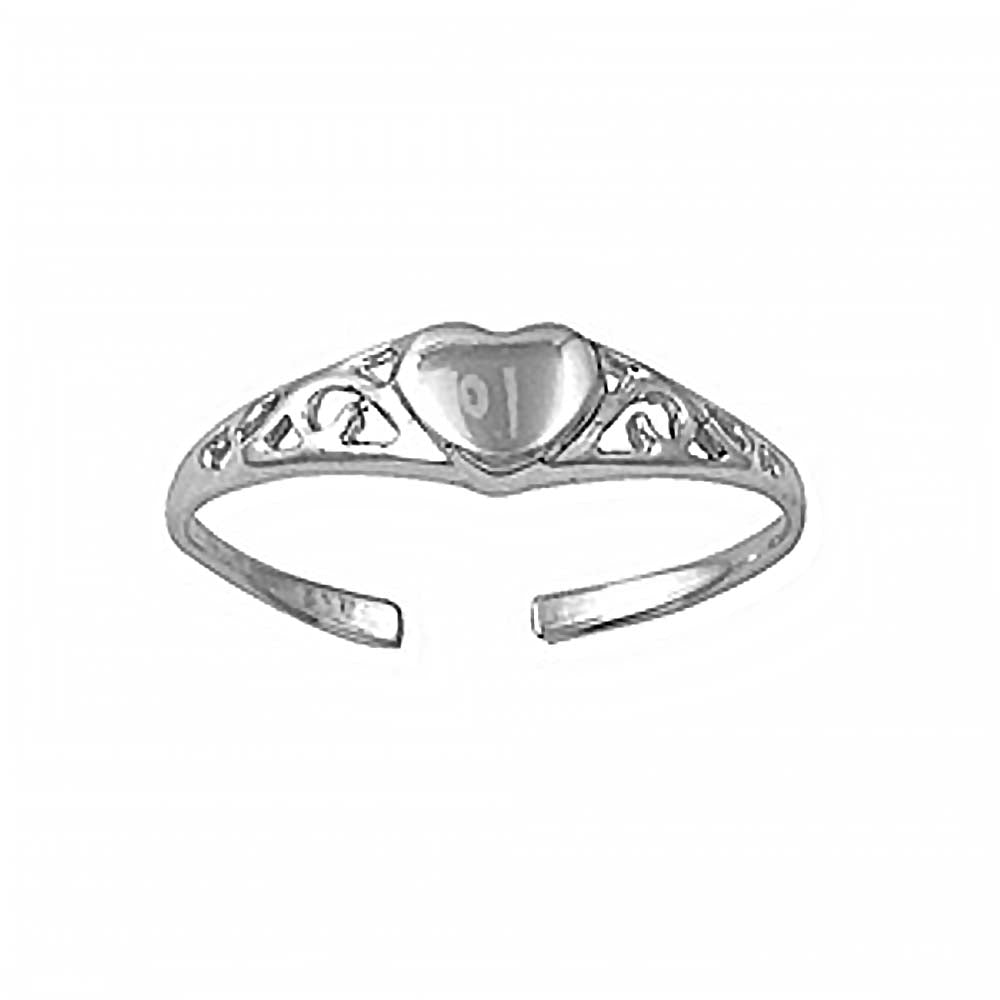 Sterling Silver Classy Heart Toe Ring with Pierced DesignAnd Face Height 5 MM
