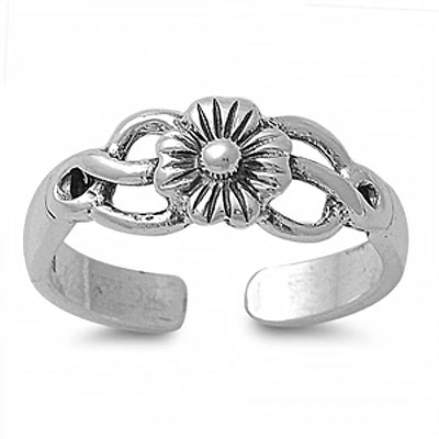 Sterling Silver Classy Flower Design Toe RingAnd Band Width 3 MM