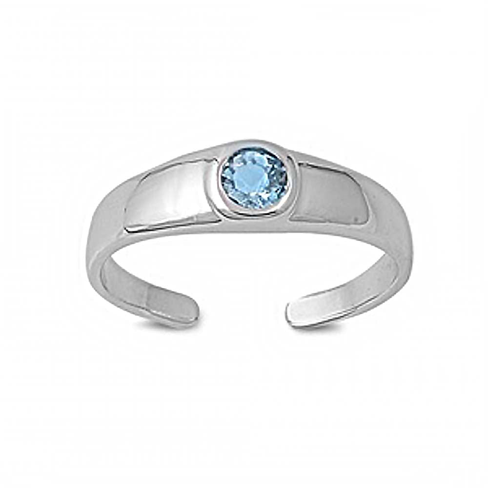 Sterling Silver Classy Toe Ring with Centered Aquamarine CZ And Face Height of 5 MM