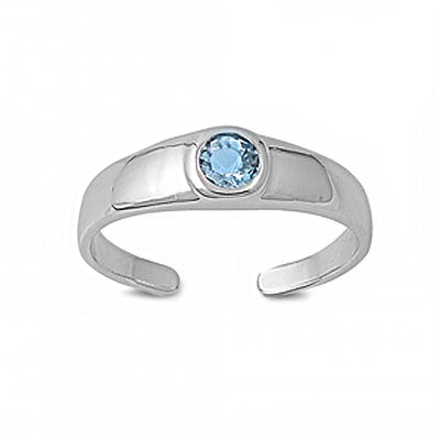 Sterling Silver Classy Toe Ring with Centered Aquamarine Simulated DiamondAnd Face Height of 5 MM