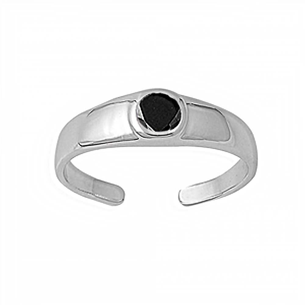 Sterling Silver Classy Toe Ring with Centered Black CZ And Face Height of 5 MM