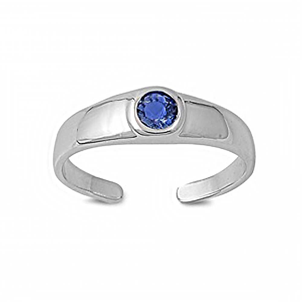 Sterling Silver Classy Toe Ring with Centered Blue Sapphire CZ And Face Height of 5 MM