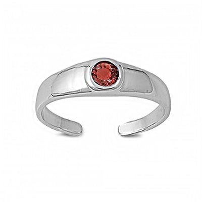 Sterling Silver Classy Toe Ring with Centered Garnet Simulated DiamondAnd Face Height of 5 MM