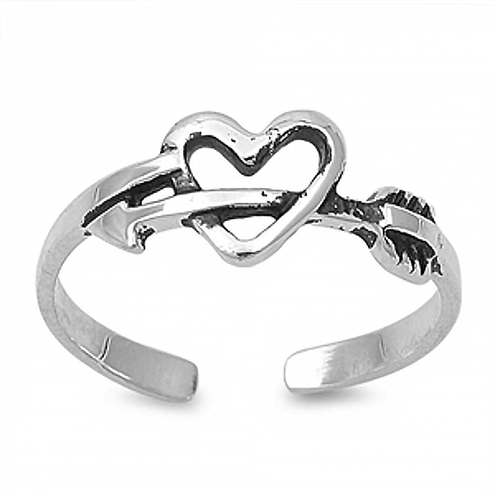 Sterling Silver Heart with Arrow Toe RingAnd Face Height 6 MM