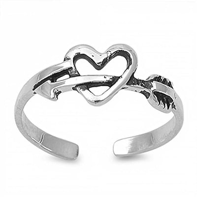 Sterling Silver Heart with Arrow Toe RingAnd Face Height 6 MM
