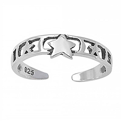 Sterling Silver Star Design Toe RingAnd Width 4 MM
