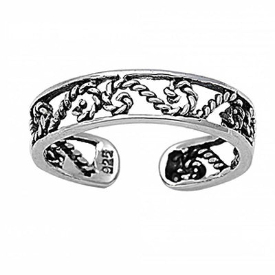 Sterling Silver Fancy Filigree Design Toe RingAnd Width 4 MM