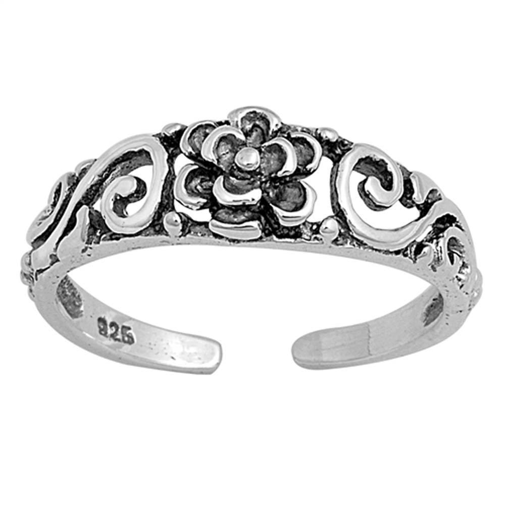 Sterling Silver Fancy Flower Design Toe RingAnd Face Height 5 MM