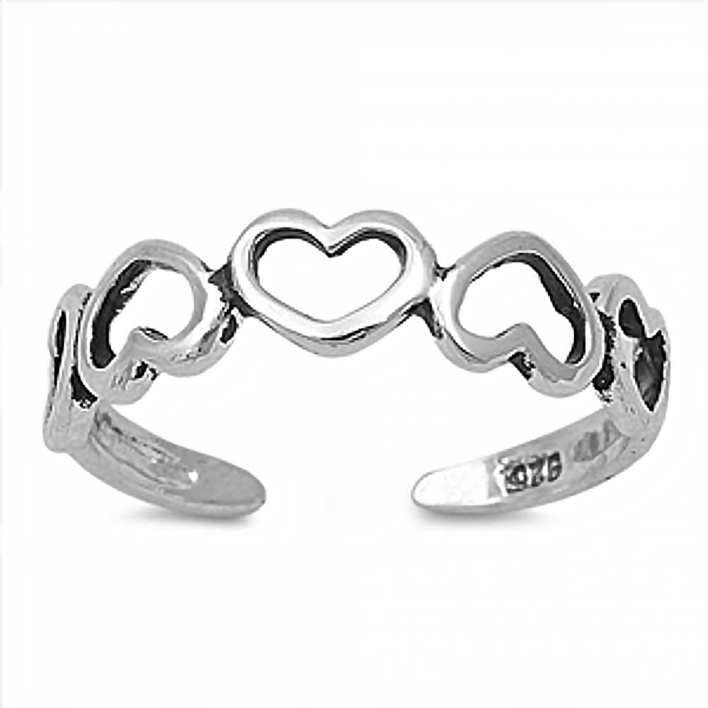 Sterling Silver Fancy Multi Heart Design Toe RingAnd Width 4 MM