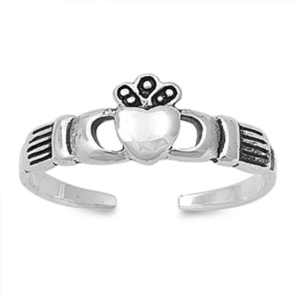 Sterling Silver Classy Thin Claddagh Design Toe RingAnd Width 6 MM