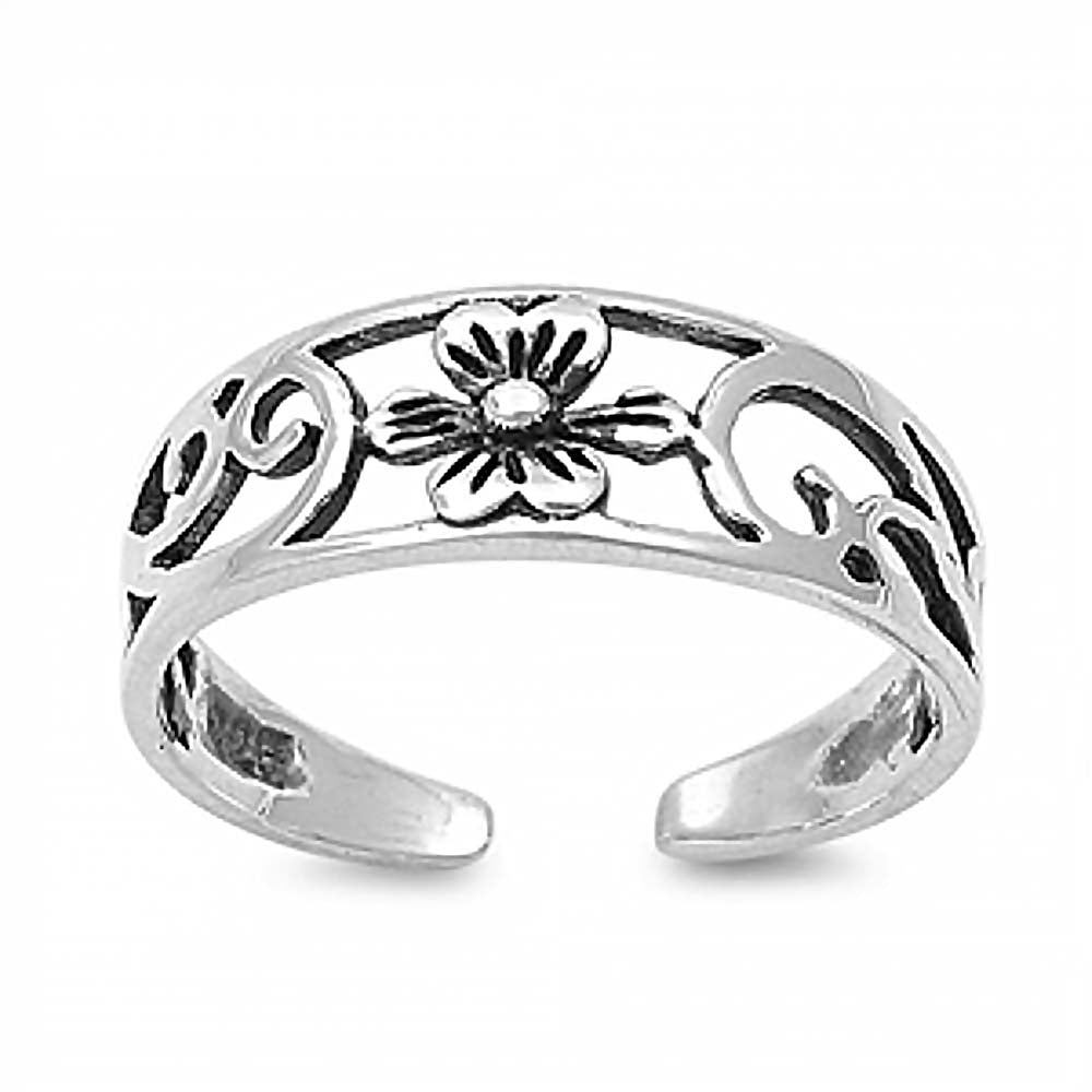Sterling Silver Fancy Flower Design Toe Ring, Face Height 5 MM