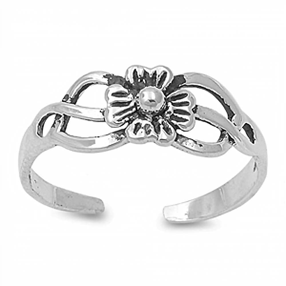 Sterling Silver Fancy Flower Design Toe Ring, Face Height 5 MM