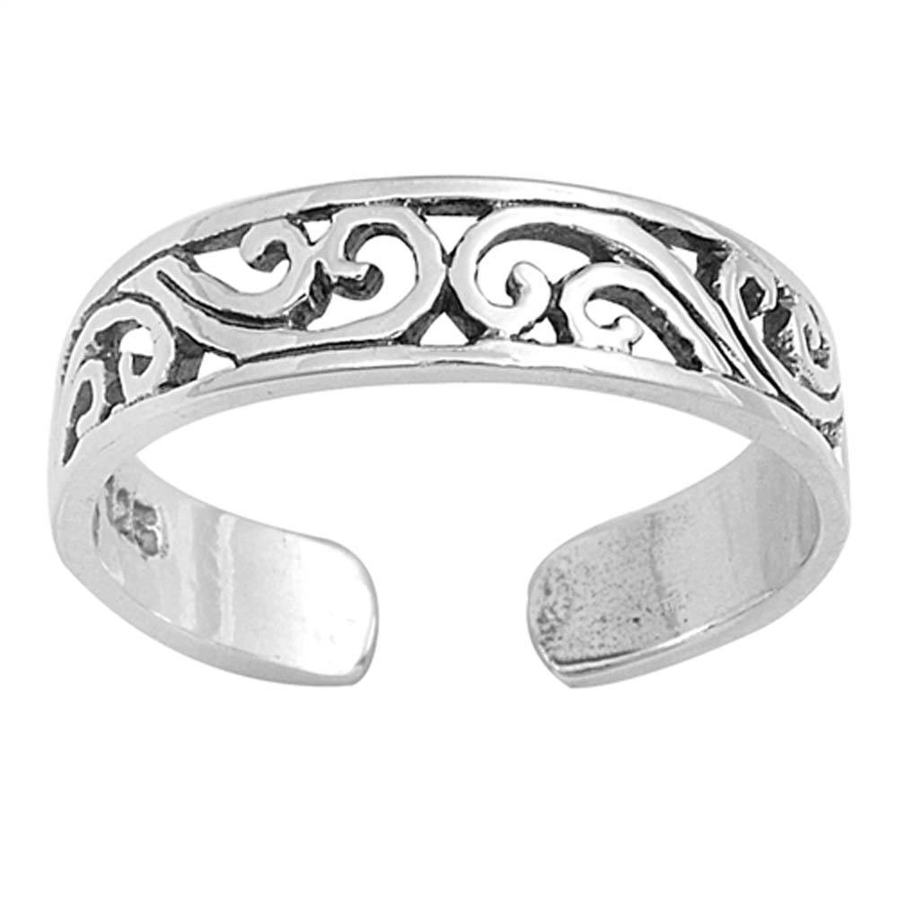 Sterling Silver Fancy Filigree Design Toe RingAnd Width 4 MM