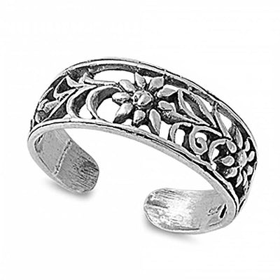 Sterling Silver Flower Shape Toe RingAndWidth 6mm