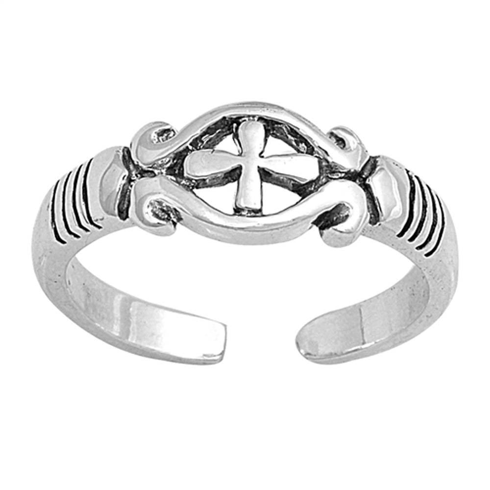 Sterling Silver Fancy Cross Design Toe RingAnd Width 5 MM