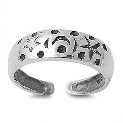 Sterling Silver Stylish Moon & Star Design Toe RingAnd Width 5 MM