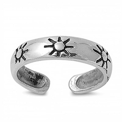 Sterling Silver Sun Design Toe RingAnd Width 4 MM