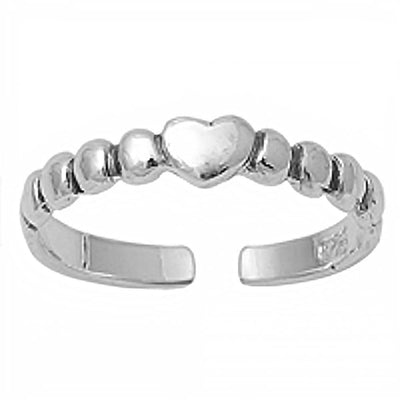 Sterling Silver Classy Heart Toe Ring with Face HeightAnd 3 MM