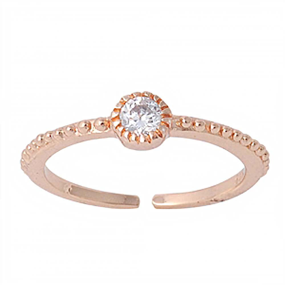 Sterling Silver Rose Gold Plated Thin Toe Ring with Centered Simulated DiamondAnd Face Height 4 MM