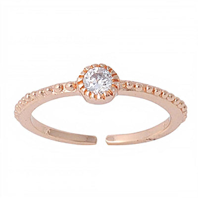 Sterling Silver Rose Gold Plated Thin Toe Ring with Centered Simulated DiamondAnd Face Height 4 MM