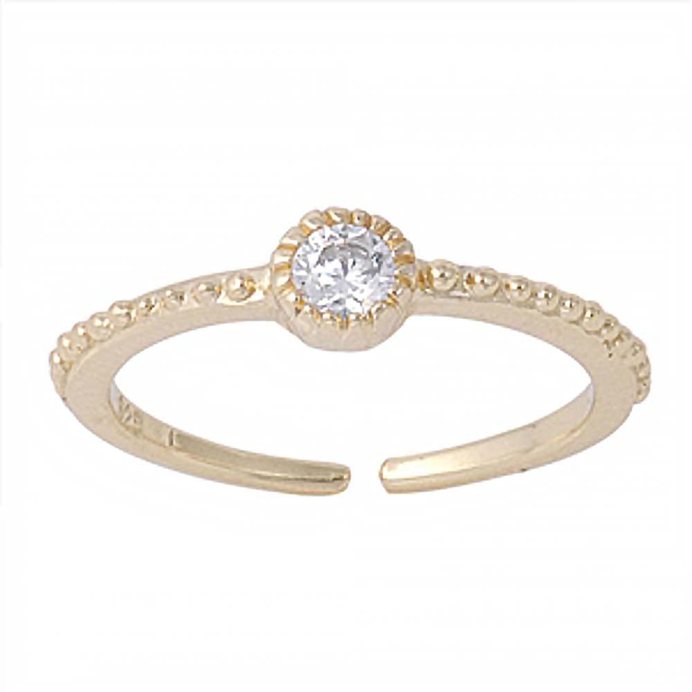 Sterling Silver Yellow Gold Plated Thin Toe Ring with Centered CZ And Face Height 4 MM