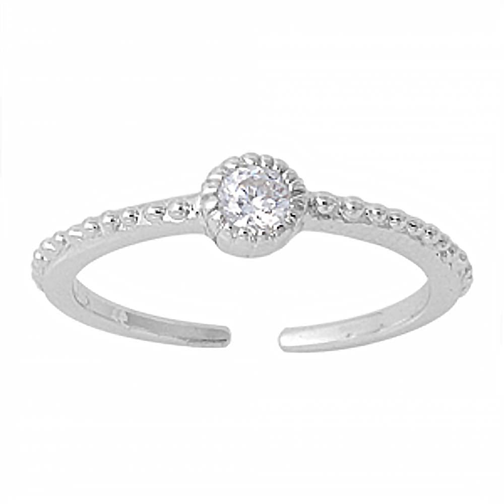 Sterling Silver Thin Toe Ring with Centered CZ And Face Height 4 MM