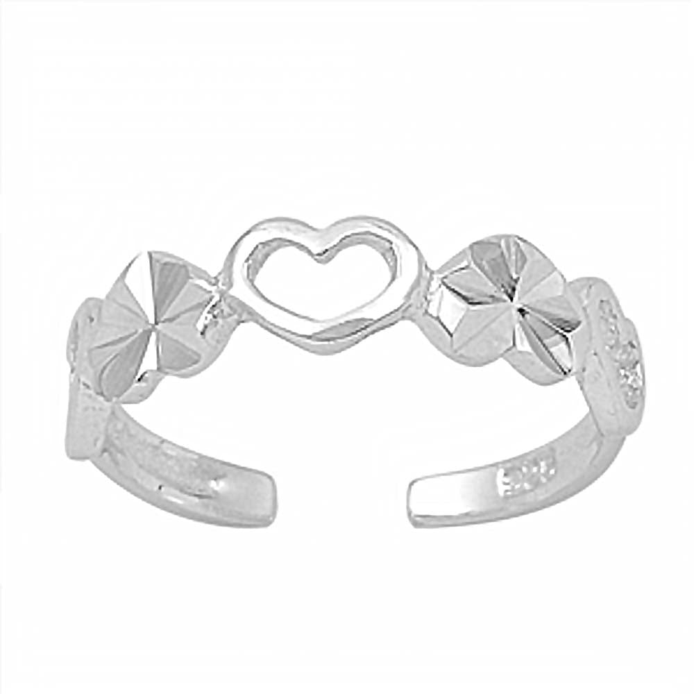 Sterling Silver Multi Heart Design Toe Ring and Face Height 4 MM
