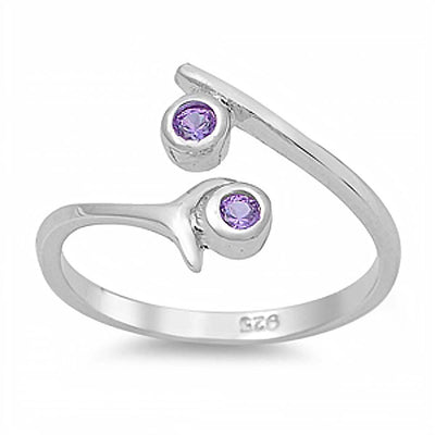 Sterling Silver Amethyst Cubic Zirconia Toe RingAndFace Height  10mm