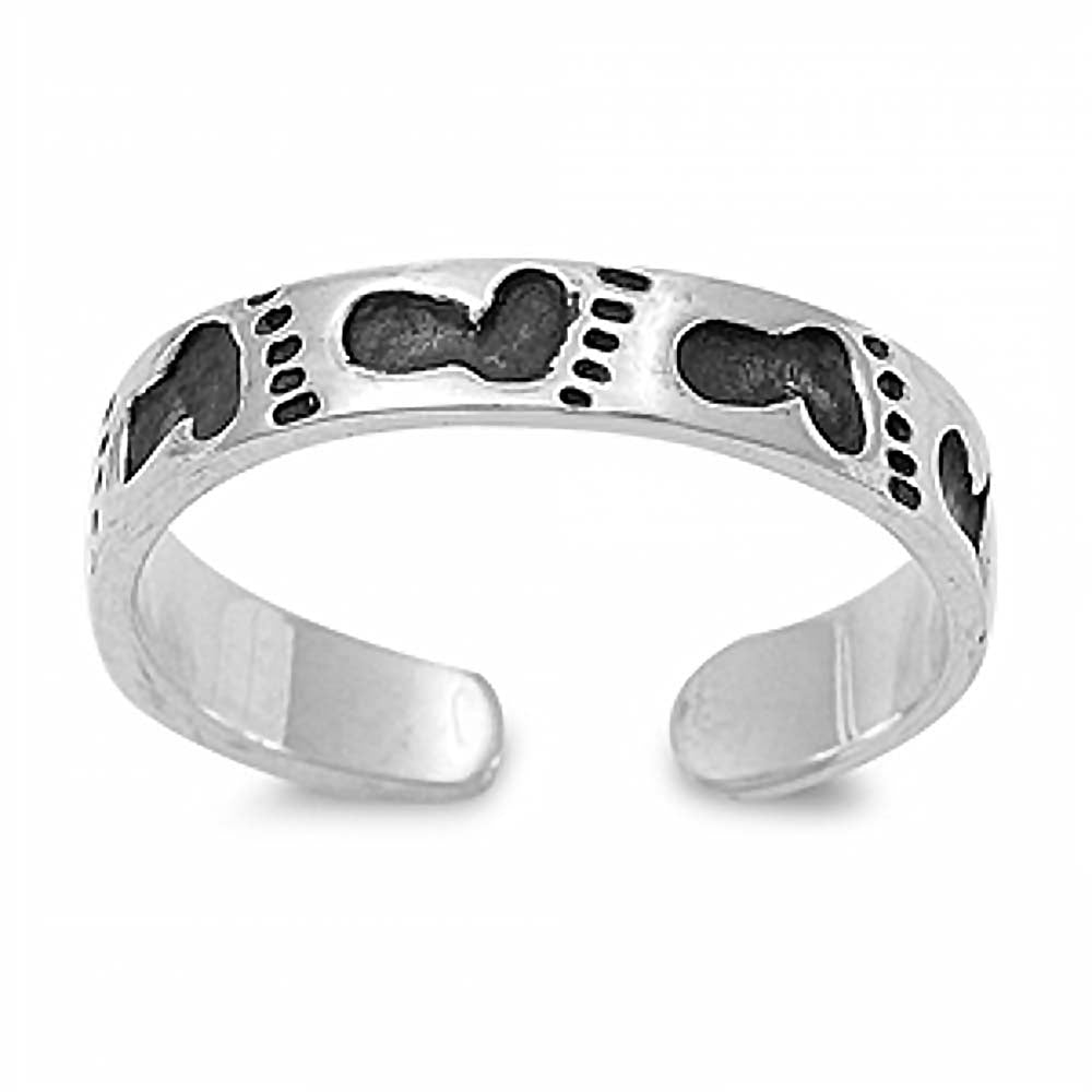 Sterling Silver Foot Prints Shape Toe RingAndFace Height  3mm