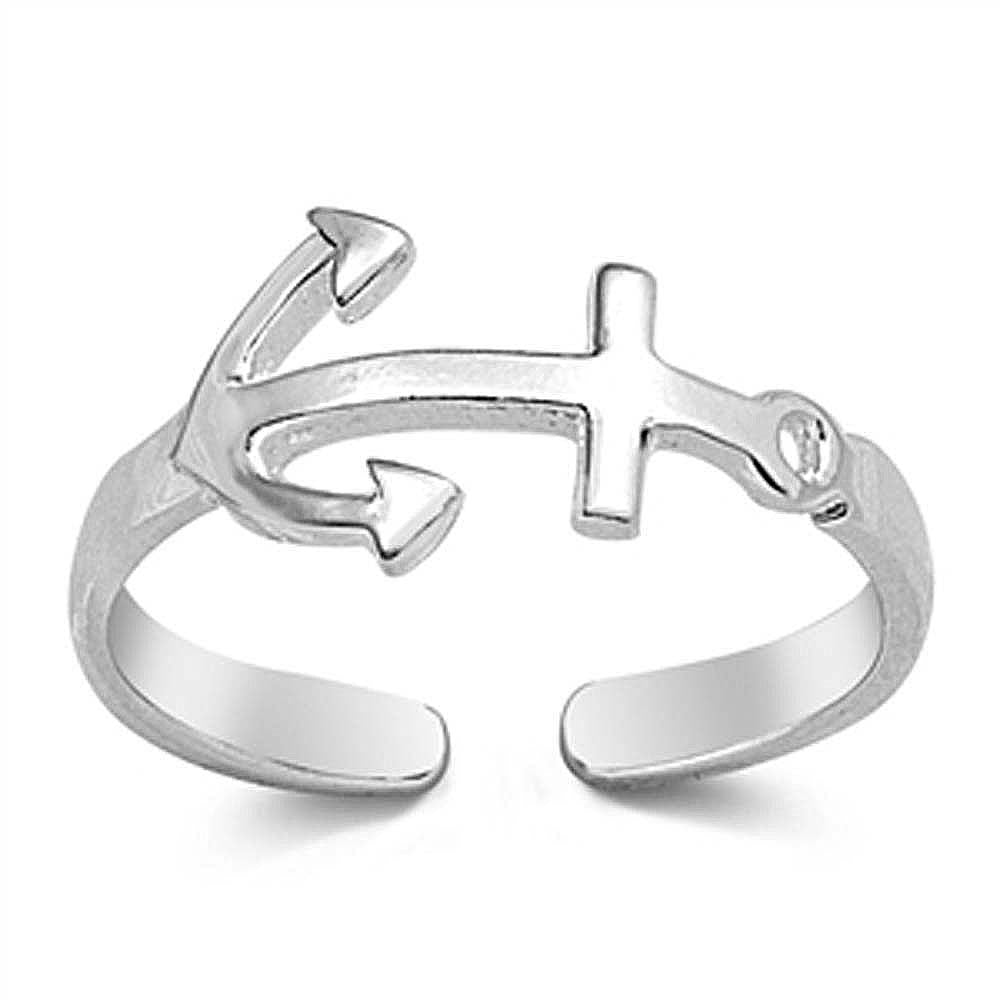 Sterling Silver Sideways Anchor Shape Toe RingAndFace Height 7mm