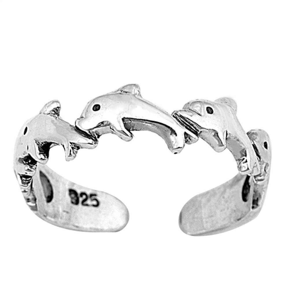 Sterling Silver Dolphins Shape Toe RingAndFace Height 4mm