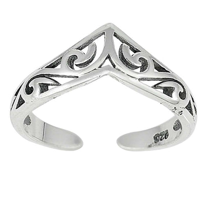 Sterling Silver V Shaped Filigree Shape Toe RingAndFace Height  6mm