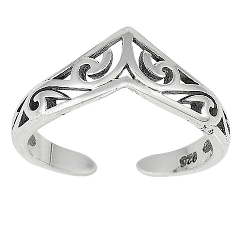 Sterling Silver V Shaped Filigree Shape Toe RingAndFace Height  6mm