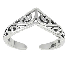 Sterling Silver V Shaped Filigree Shape Toe RingAndFace Height  6mm