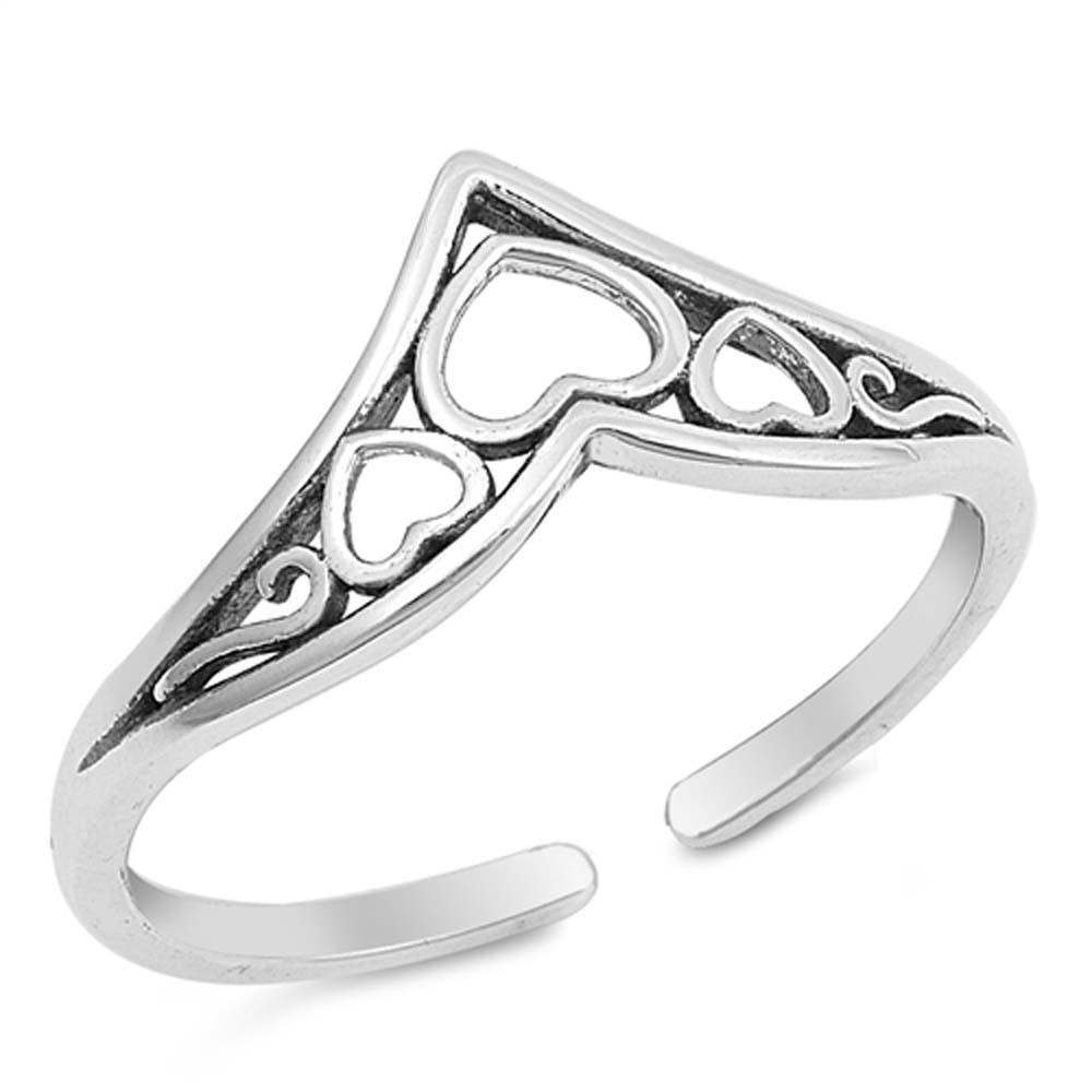 Sterling Silver Hearts in V Shape Toe RingAndFace Height 9mm