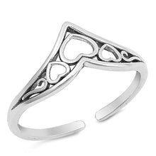 Load image into Gallery viewer, Sterling Silver Hearts in V Shape Toe RingAndFace Height 9mm