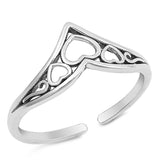 Sterling Silver Hearts in V Shape Toe RingAndFace Height 9mm