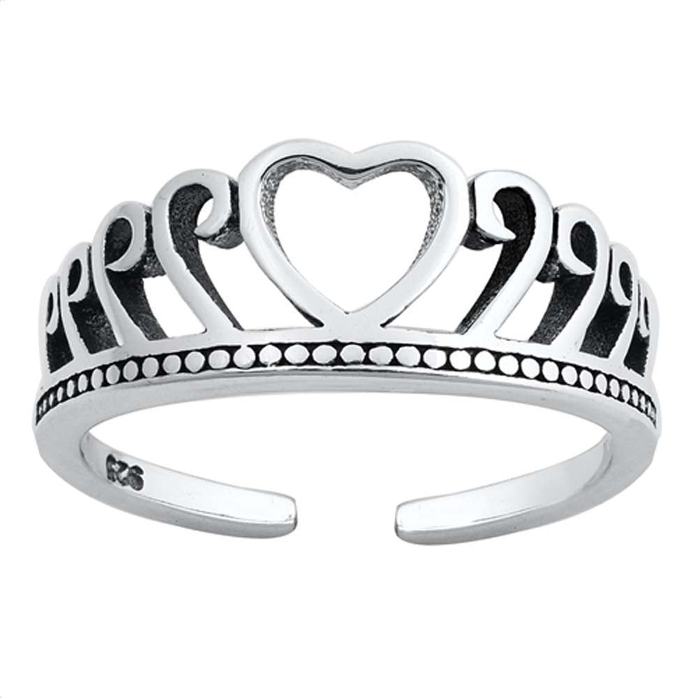 Sterling Silver  Heart Crown Toe Ring