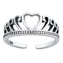 Load image into Gallery viewer, Sterling Silver  Heart Crown Toe Ring