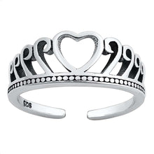 Load image into Gallery viewer, Sterling Silver  Heart Crown Toe Ring