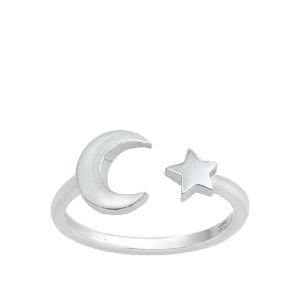 Sterling Silver High Polish Moon and Star Toe Ring - silverdepot
