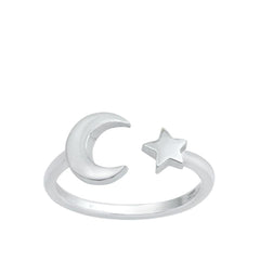 Sterling Silver High Polish Moon and Star Toe Ring