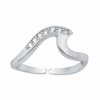 Sterling Silver Clear CZ Wave Toe Ring