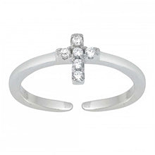 Load image into Gallery viewer, Sterling Silver Polished Finish Clear CZ Cross Toe Ring